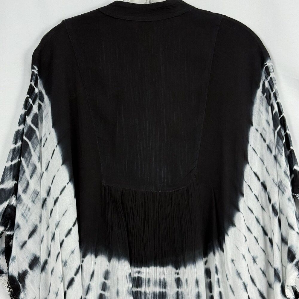 Vtg Black Batik Embroidered Bohemian Hippie Caftan Tunic Top OS - Picture 6 of 15